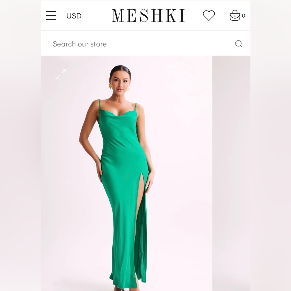 Meshki JADE Cowl Neck Backless Maxi Dress - Green. Size M.